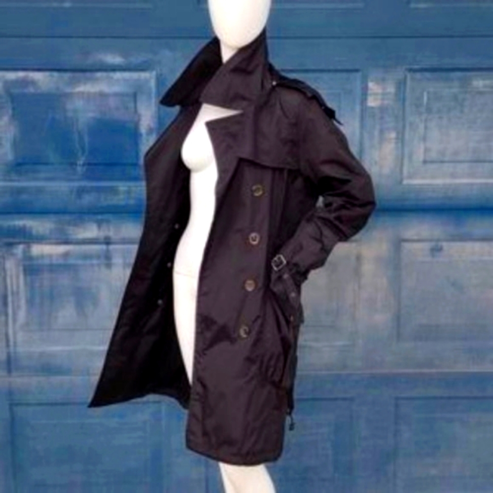 Burberry London Black Nylon Double Breasted Packable Luxury Trench Coat